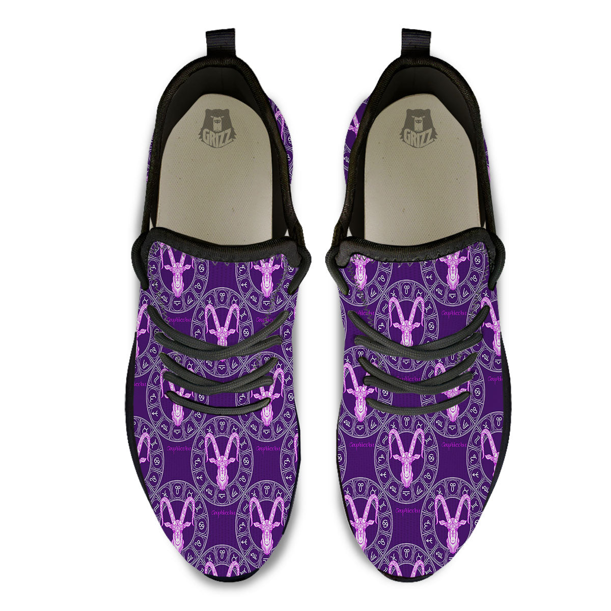 Zodiac Capricorn Purple Print Pattern Black Athletic Shoes-grizzshop