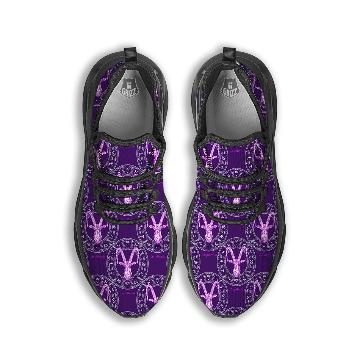 Zodiac Capricorn Purple Print Pattern Black Running Shoes-grizzshop