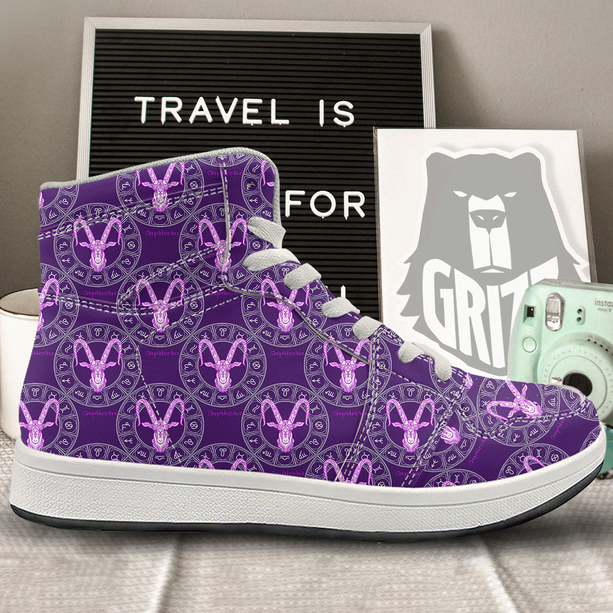 Zodiac Capricorn Purple Print Pattern High Top Sneakers-grizzshop
