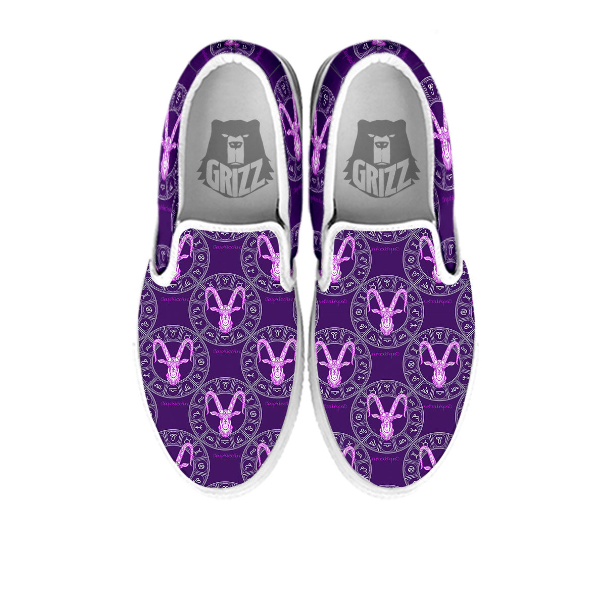 Zodiac Capricorn Purple Print Pattern White Slip On Shoes-grizzshop