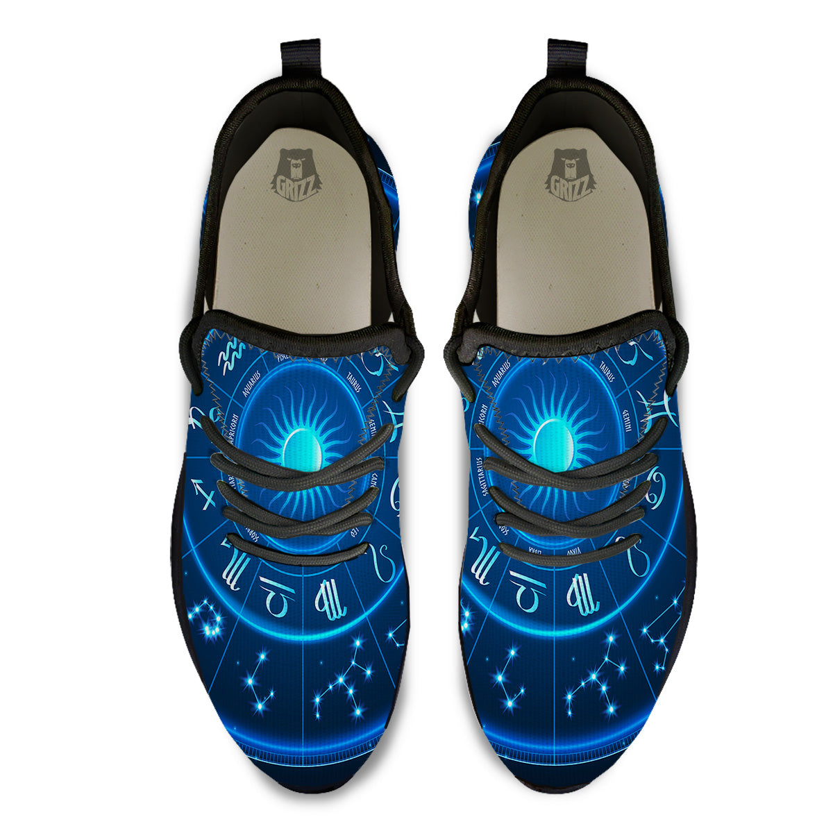 Zodiac Circle Blue Light Print Black Athletic Shoes-grizzshop