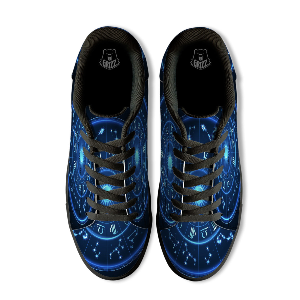 Zodiac Circle Blue Light Print Black Low Top Sneakers-grizzshop