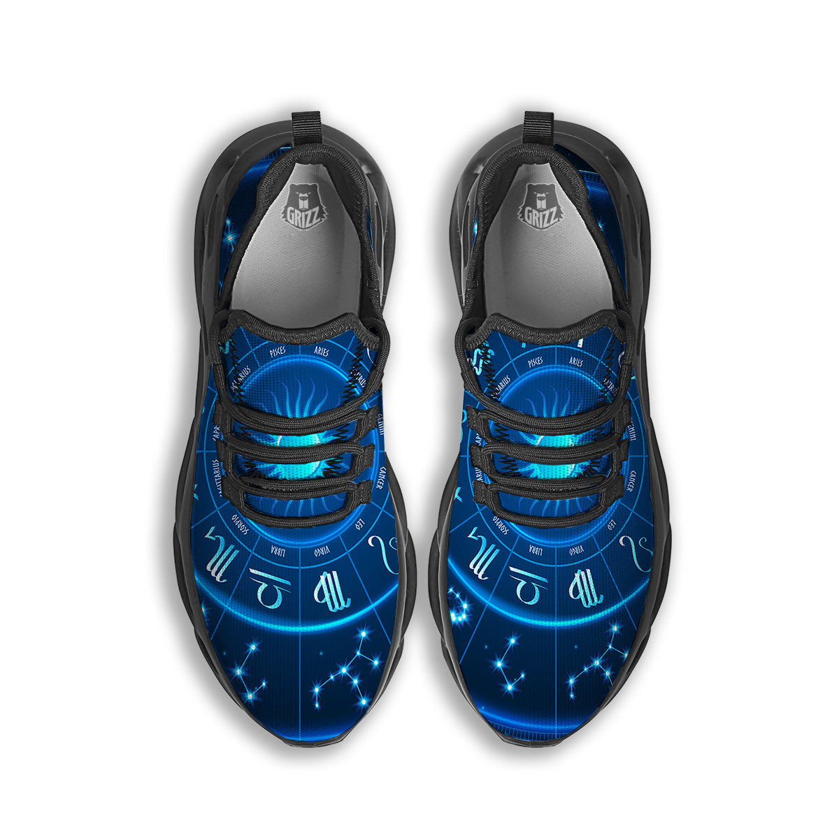 Zodiac Circle Blue Light Print Black Running Shoes-grizzshop