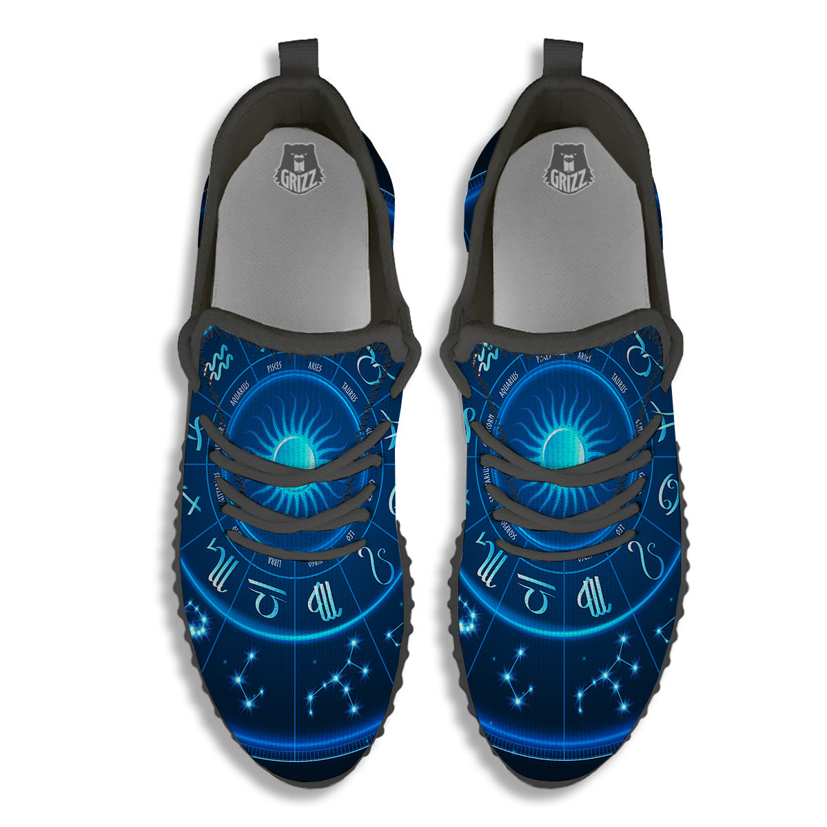 Zodiac Circle Blue Light Print Black Walking Shoes-grizzshop