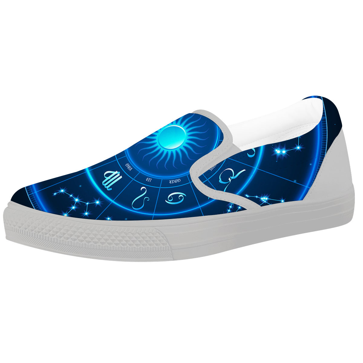 Zodiac Circle Blue Light Print White Slip On Shoes-grizzshop