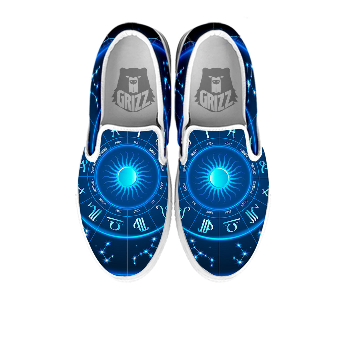 Zodiac Circle Blue Light Print White Slip On Shoes-grizzshop