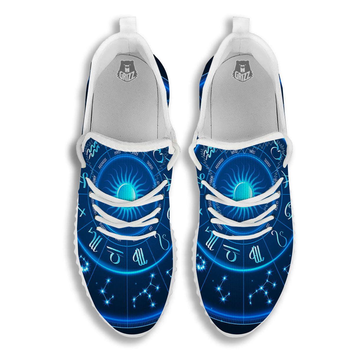 Zodiac Circle Blue Light Print White Walking Shoes-grizzshop