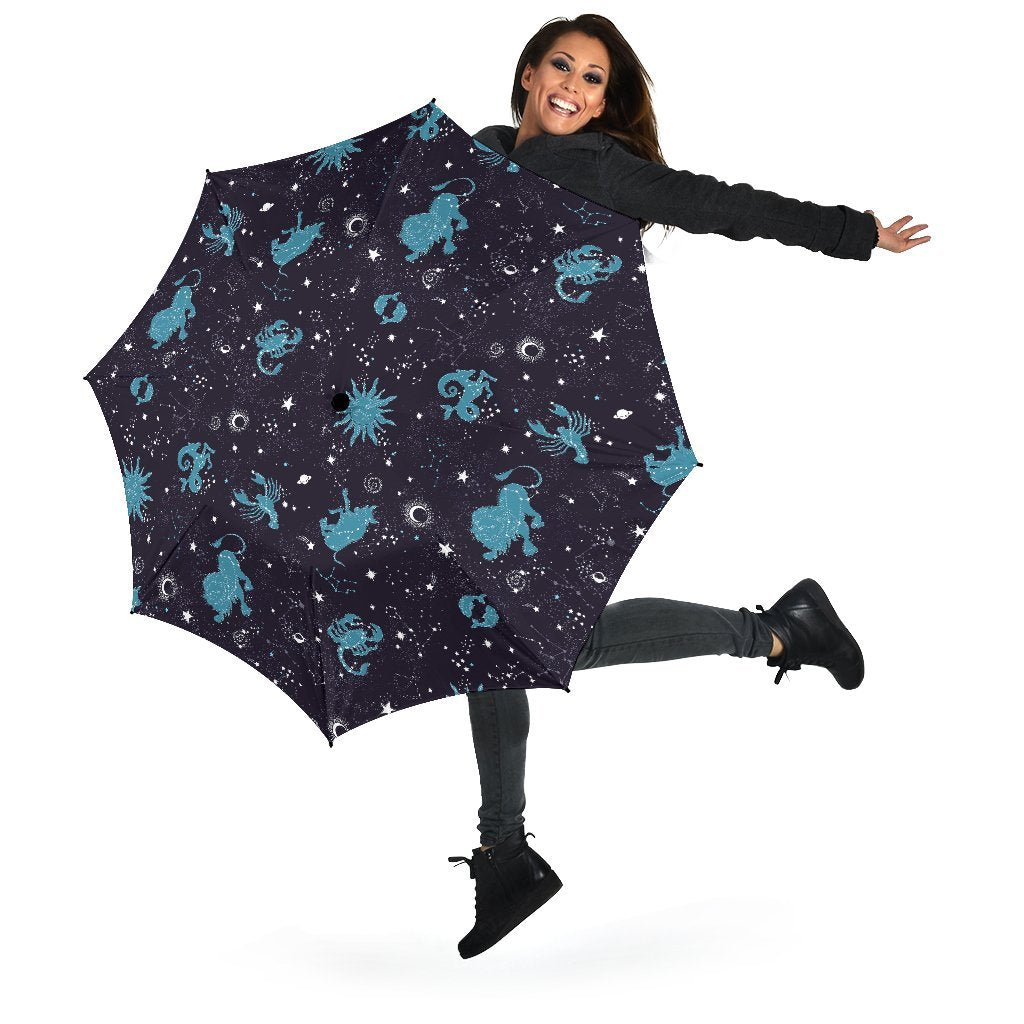 Zodiac Constellation Pattern Print Automatic Foldable Umbrella-grizzshop