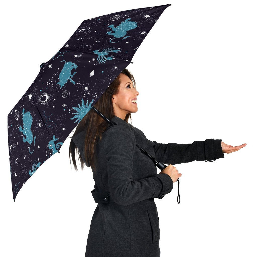 Zodiac Constellation Pattern Print Automatic Foldable Umbrella-grizzshop