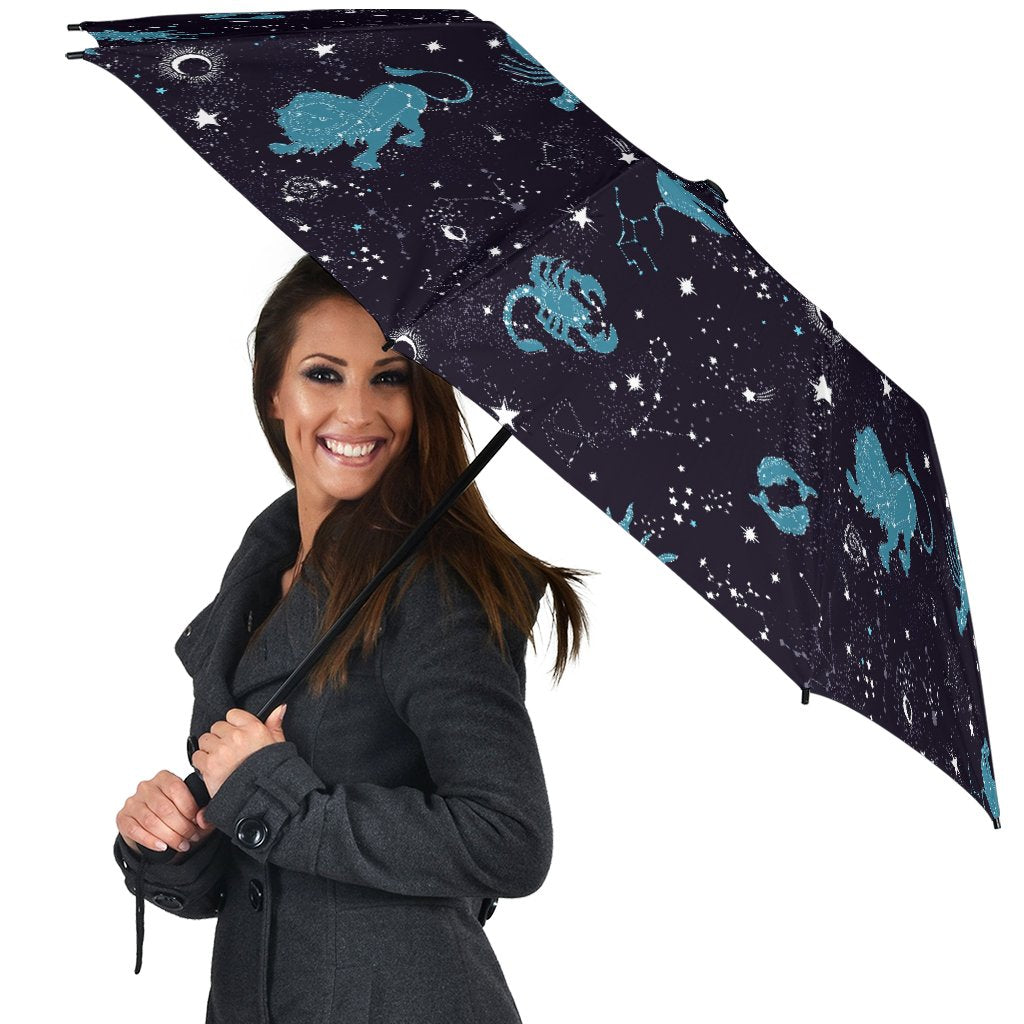 Zodiac Constellation Pattern Print Automatic Foldable Umbrella-grizzshop