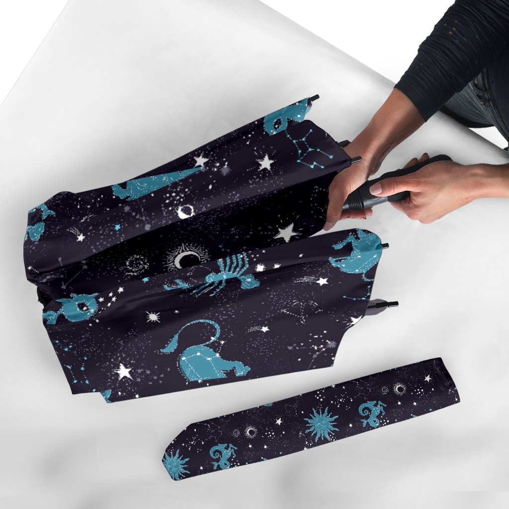 Zodiac Constellation Pattern Print Automatic Foldable Umbrella-grizzshop