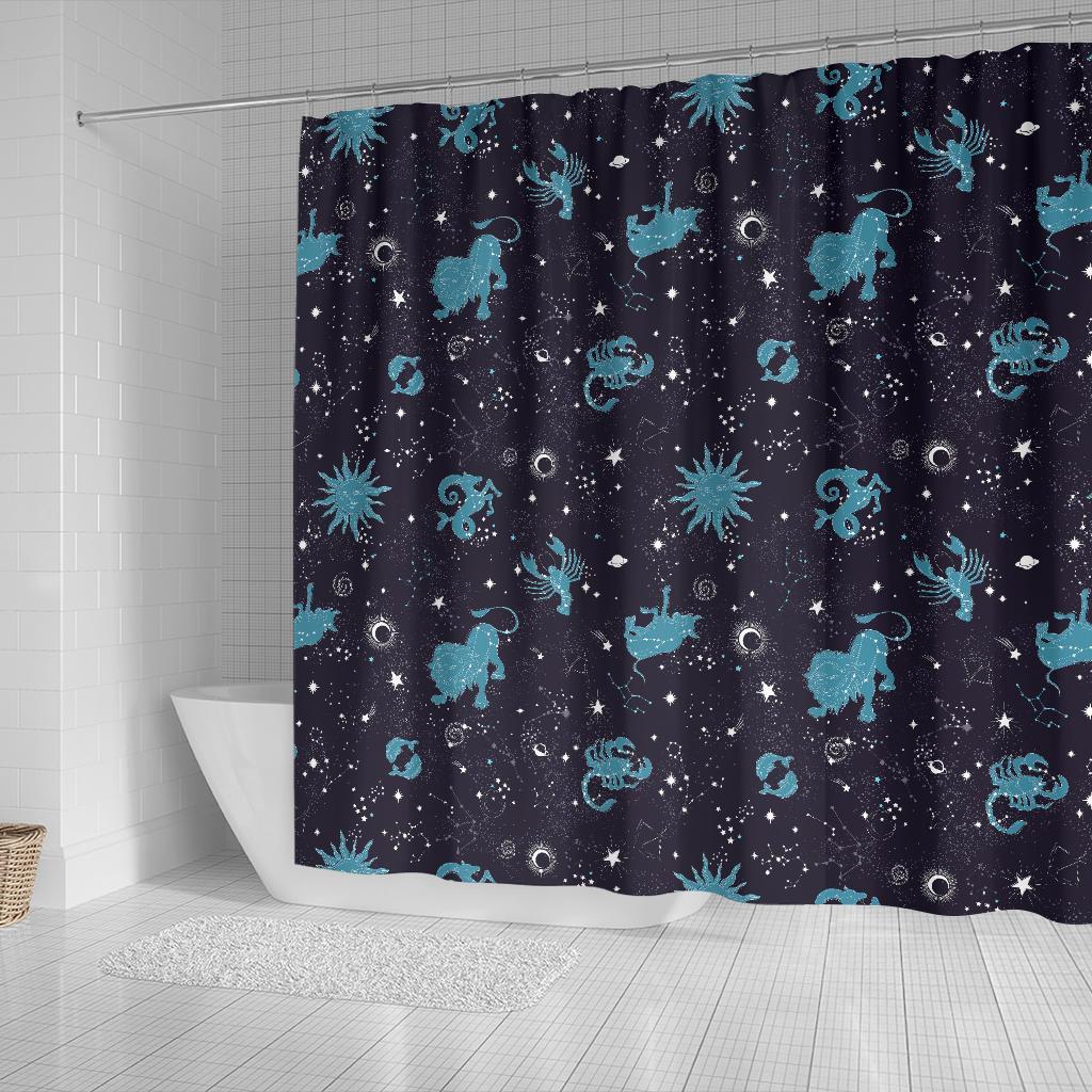 Zodiac Constellation Pattern Print Bathroom Shower Curtain-grizzshop