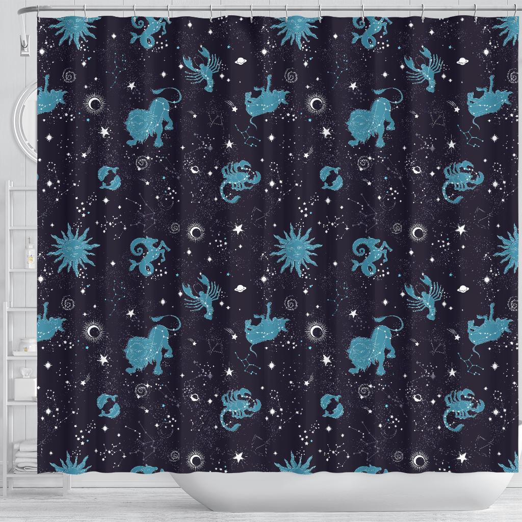 Zodiac Constellation Pattern Print Bathroom Shower Curtain-grizzshop