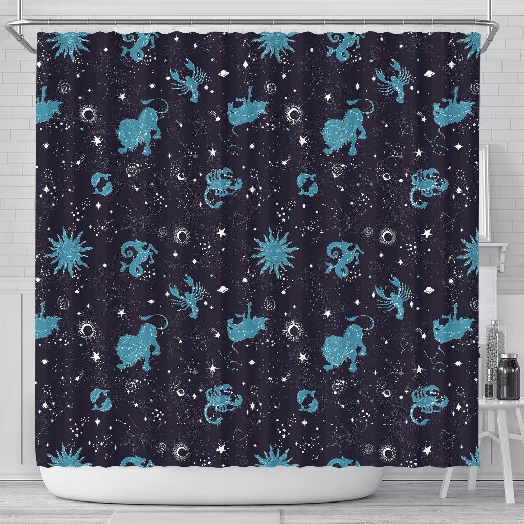 Zodiac Constellation Pattern Print Bathroom Shower Curtain-grizzshop