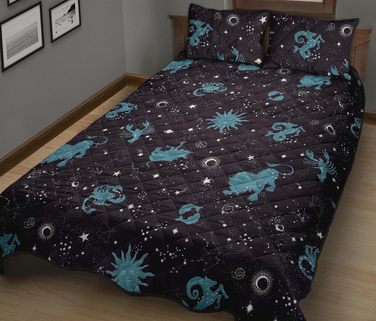 Zodiac Constellation Pattern Print Bed Set Quilt-grizzshop