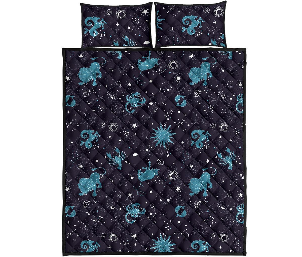 Zodiac Constellation Pattern Print Bed Set Quilt-grizzshop