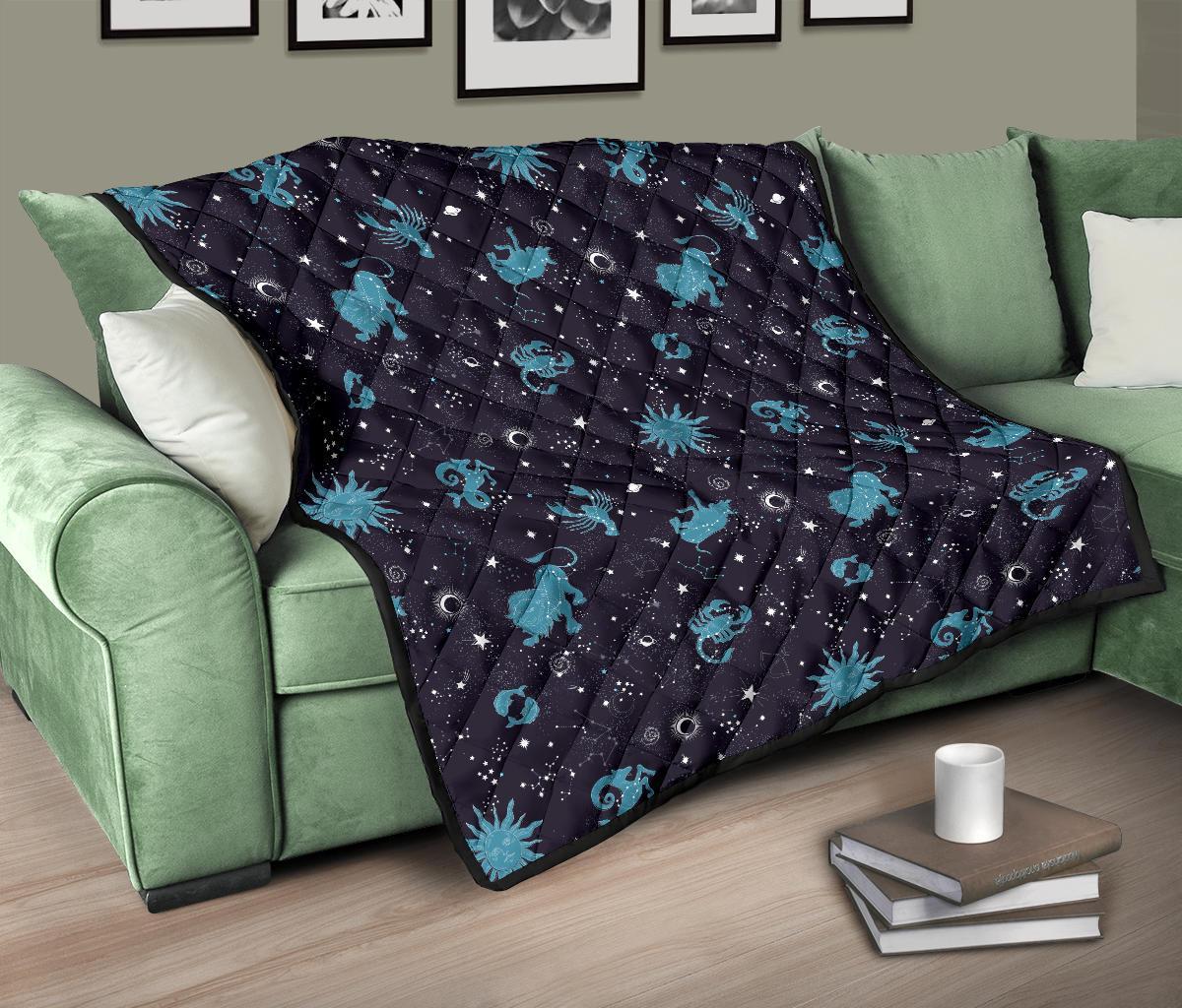 Zodiac Constellation Pattern Print Quilt-grizzshop