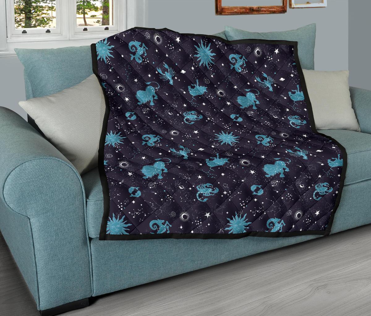 Zodiac Constellation Pattern Print Quilt-grizzshop
