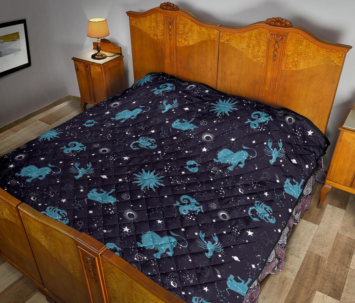 Zodiac Constellation Pattern Print Quilt-grizzshop