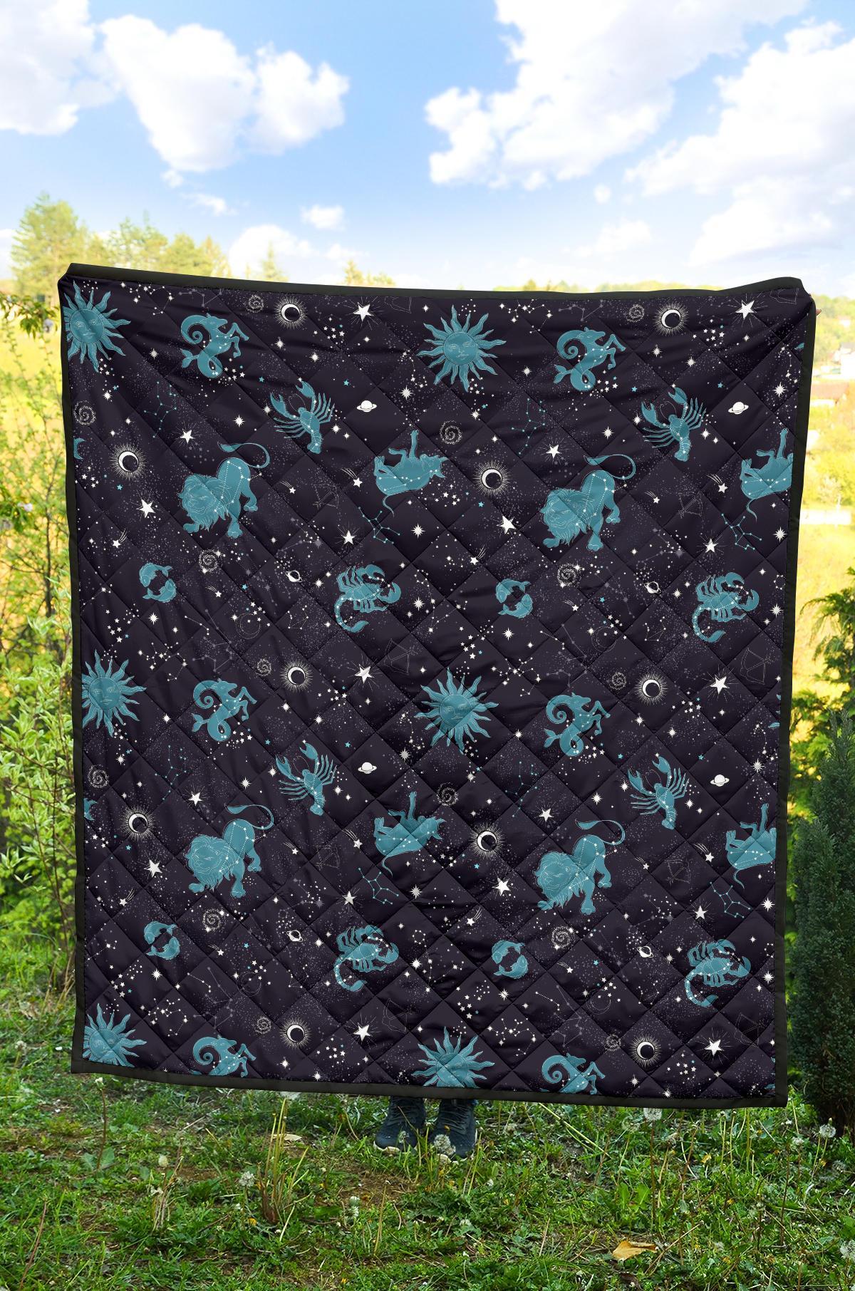 Zodiac Constellation Pattern Print Quilt-grizzshop