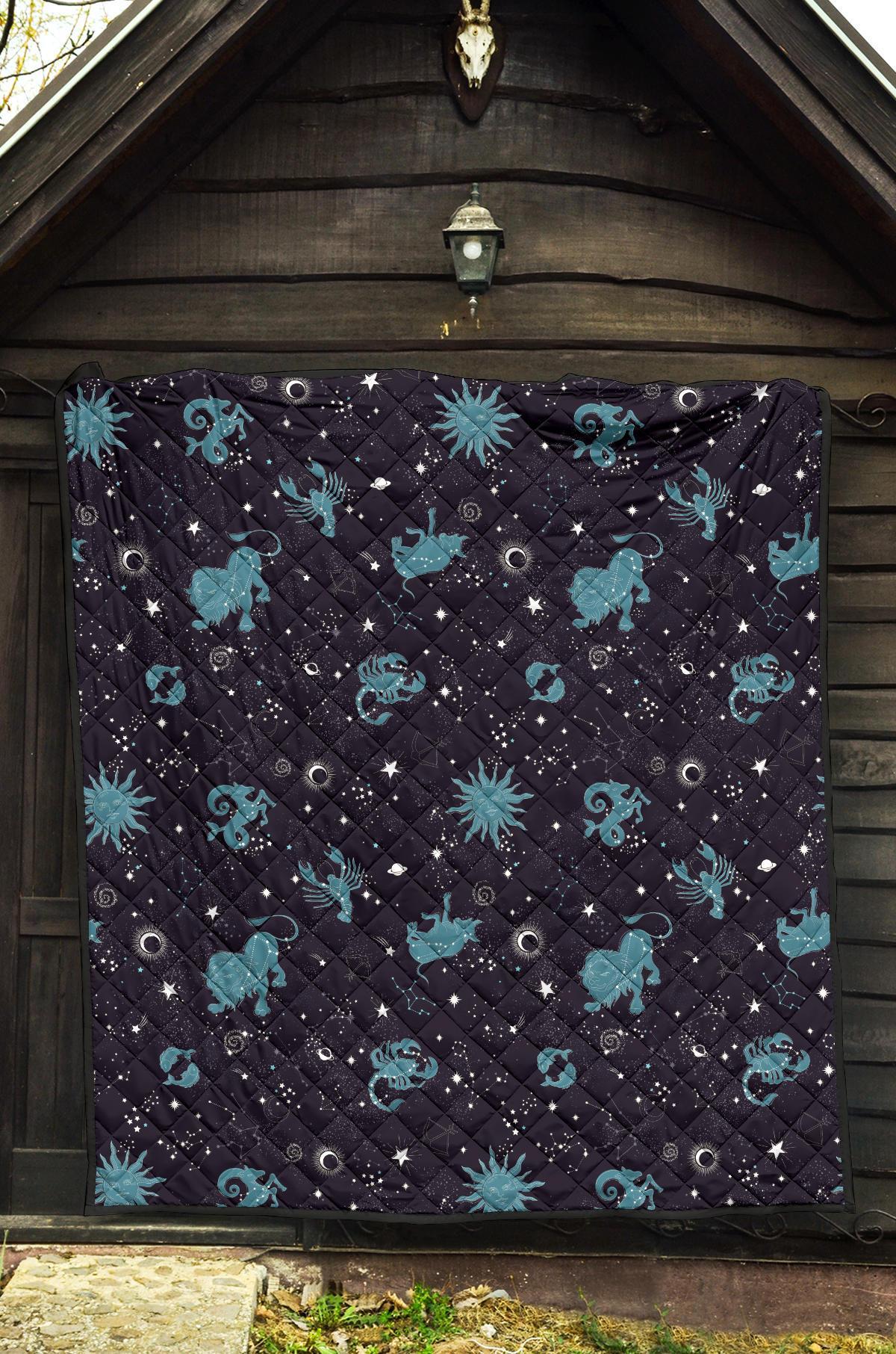 Zodiac Constellation Pattern Print Quilt-grizzshop