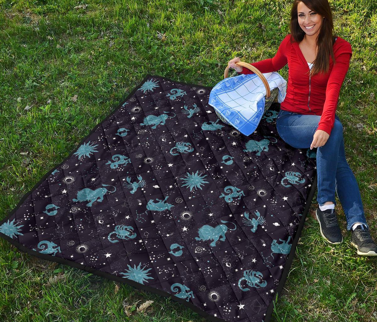 Zodiac Constellation Pattern Print Quilt-grizzshop