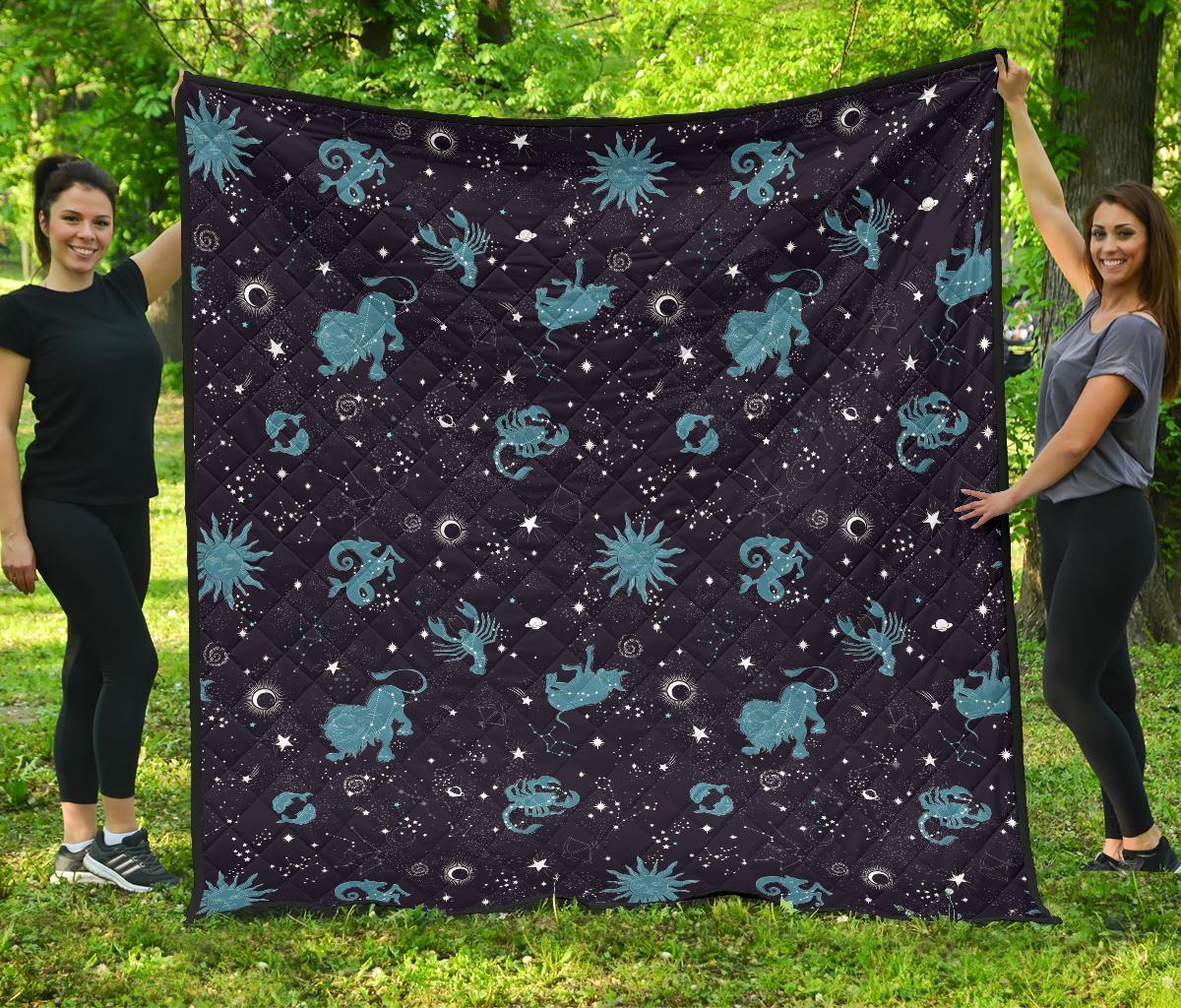 Zodiac Constellation Pattern Print Quilt-grizzshop