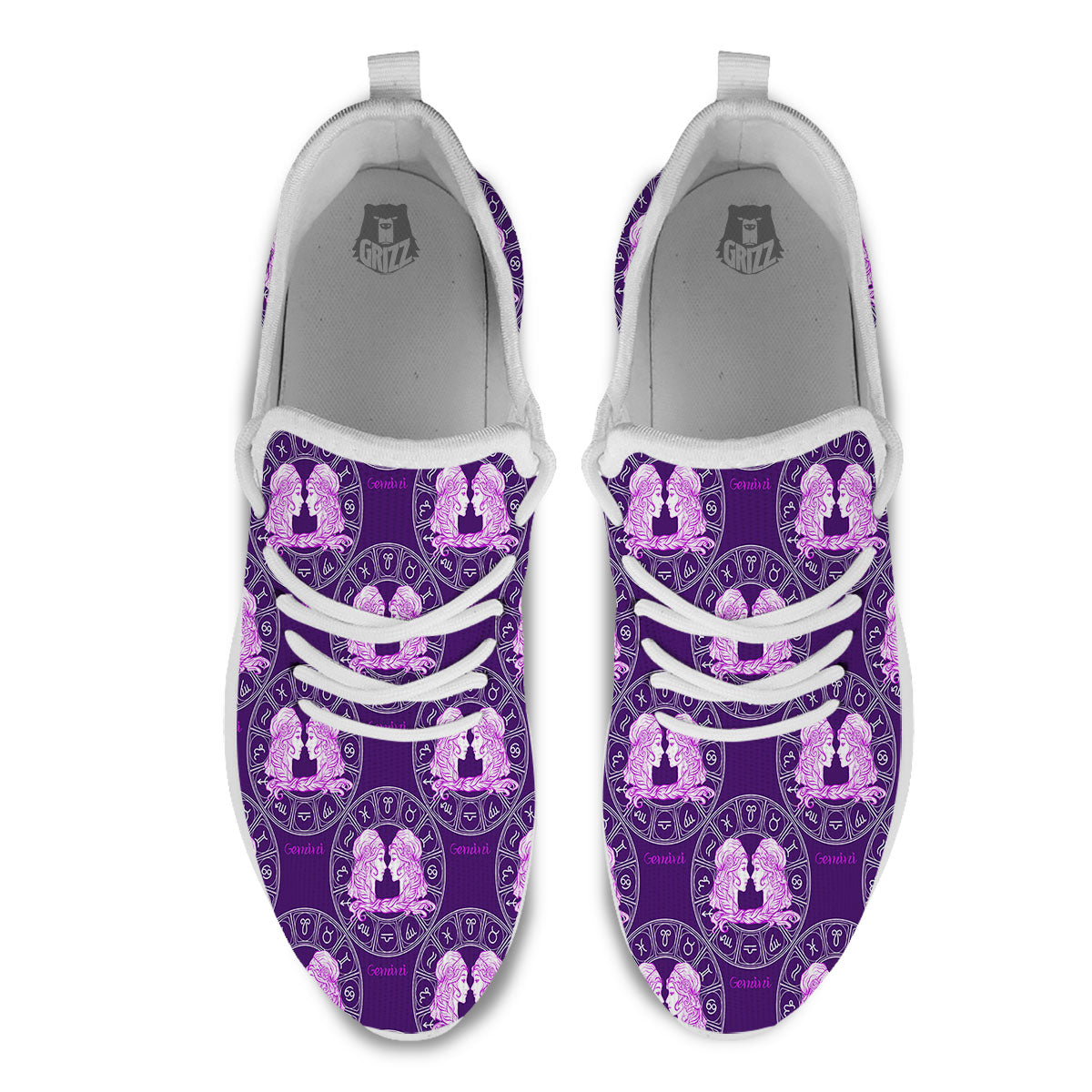 Zodiac Gemini Purple Print Pattern White Athletic Shoes-grizzshop
