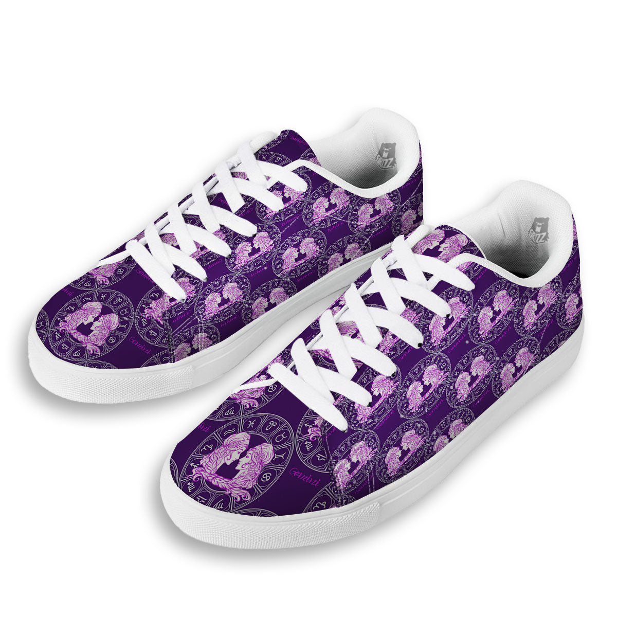 Zodiac Gemini Purple Print Pattern White Low Top Sneakers-grizzshop