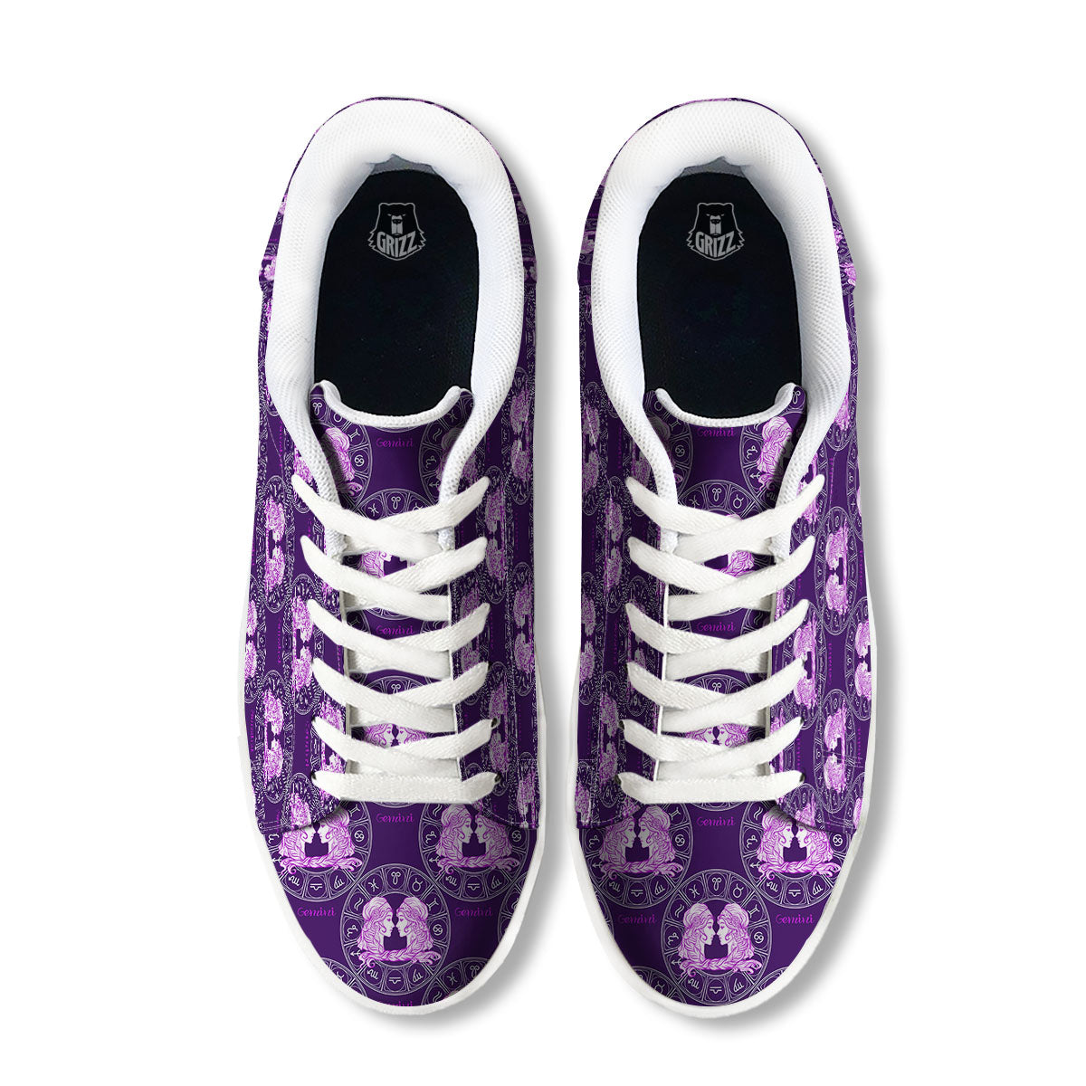 Zodiac Gemini Purple Print Pattern White Low Top Sneakers-grizzshop