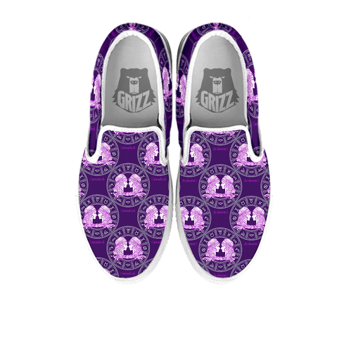 Zodiac Gemini Purple Print Pattern White Slip On Shoes-grizzshop