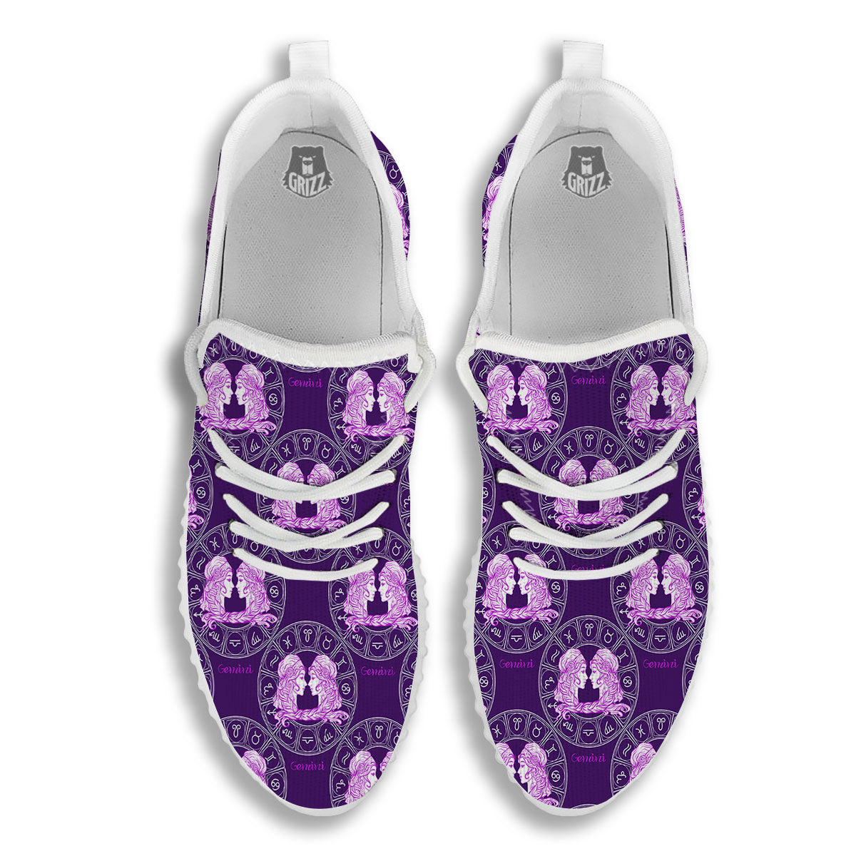 Zodiac Gemini Purple Print Pattern White Walking Shoes-grizzshop