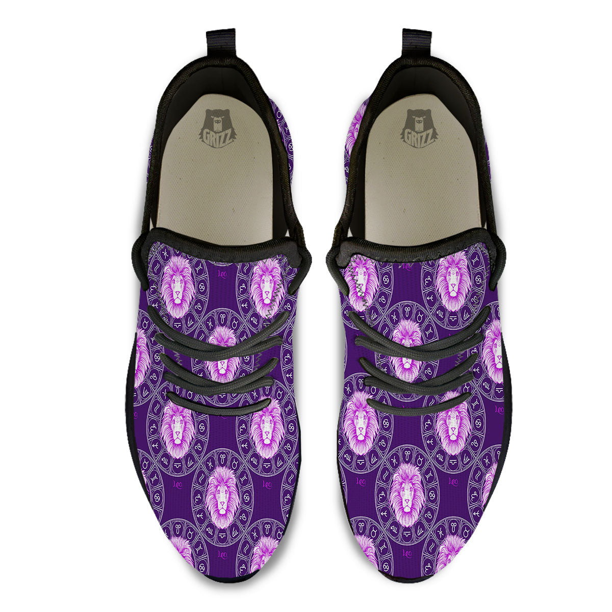 Zodiac Leo Purple Print Pattern Black Athletic Shoes-grizzshop