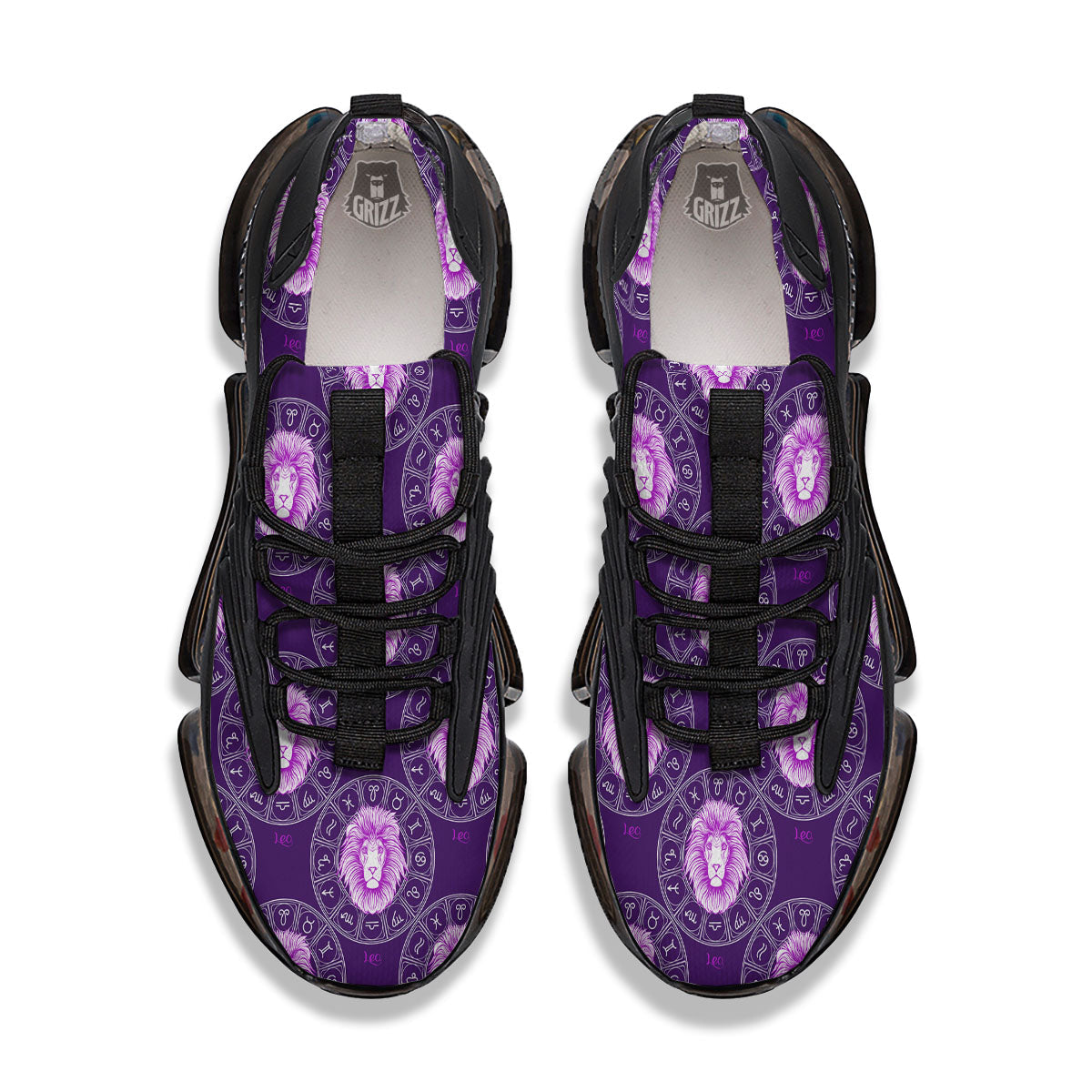 Zodiac Leo Purple Print Pattern Black Gym Shoes-grizzshop