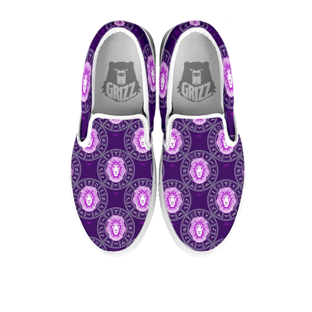 Zodiac Leo Purple Print Pattern White Slip On Shoes-grizzshop