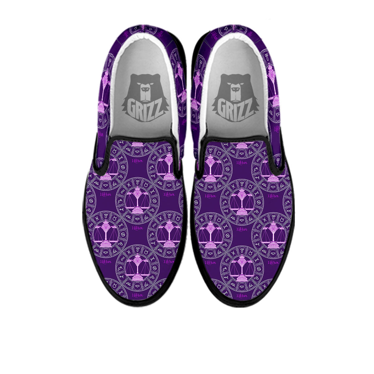 Zodiac Libra Purple Print Pattern Black Slip On Shoes-grizzshop