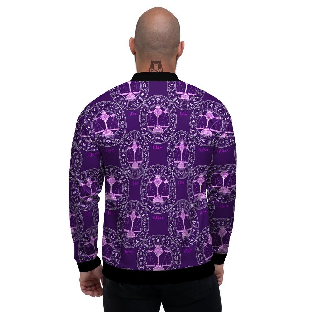 Zodiac Libra Purple Print Pattern Men's Bomber Jacket-grizzshop