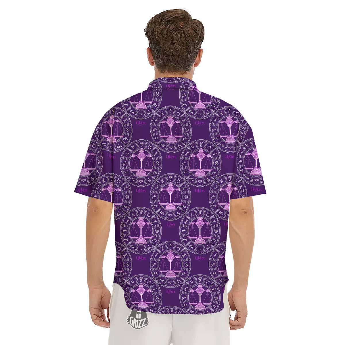 Zodiac Libra Purple Print Pattern Men's Short Sleeve Shirts-grizzshop
