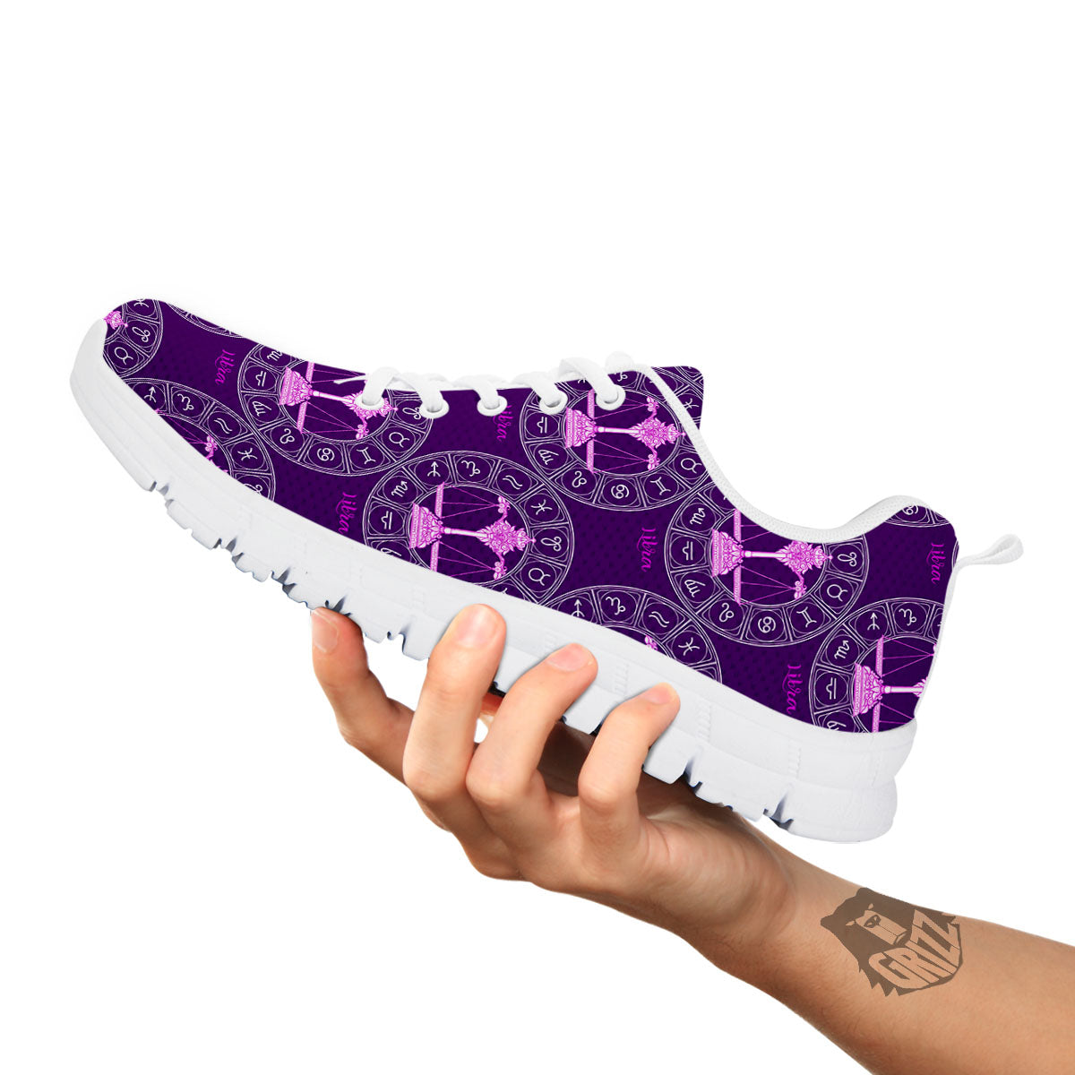 Zodiac Libra Purple Print Pattern White Sneaker-grizzshop