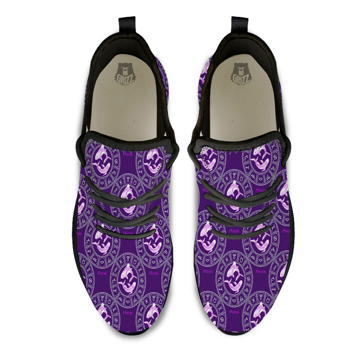 Zodiac Pisces Purple Print Pattern Black Athletic Shoes-grizzshop