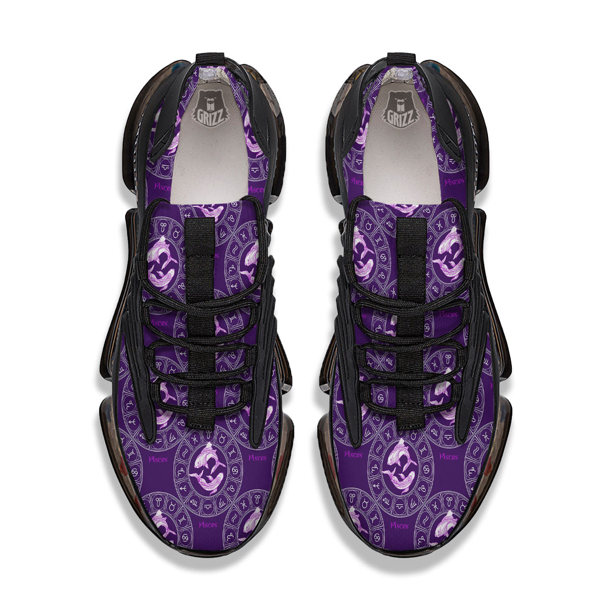 Zodiac Pisces Purple Print Pattern Black Gym Shoes-grizzshop