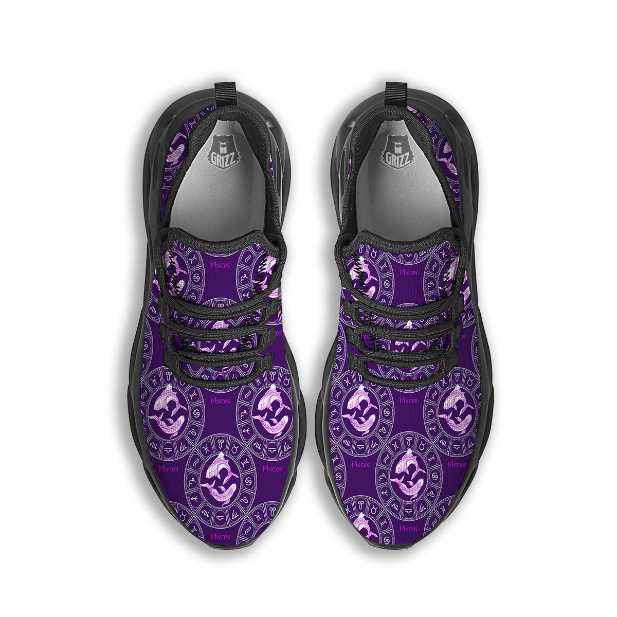 Zodiac Pisces Purple Print Pattern Black Running Shoes-grizzshop