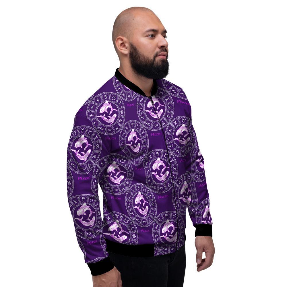 Zodiac Pisces Purple Print Pattern Men's Bomber Jacket-grizzshop