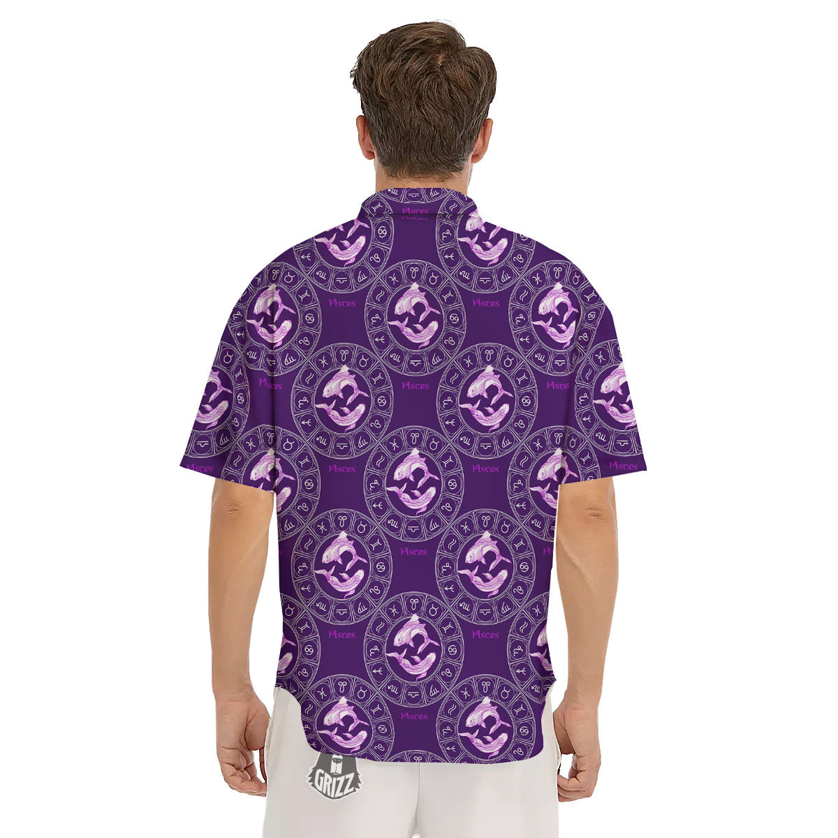 Zodiac Pisces Purple Print Pattern Men's Short Sleeve Shirts-grizzshop