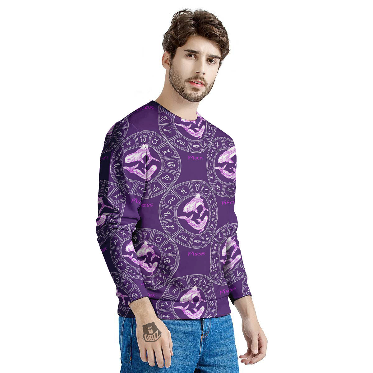 Zodiac Pisces Purple Print Pattern Men's Sweatshirt-grizzshop