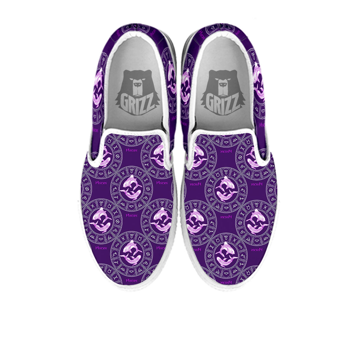 Zodiac Pisces Purple Print Pattern White Slip On Shoes-grizzshop