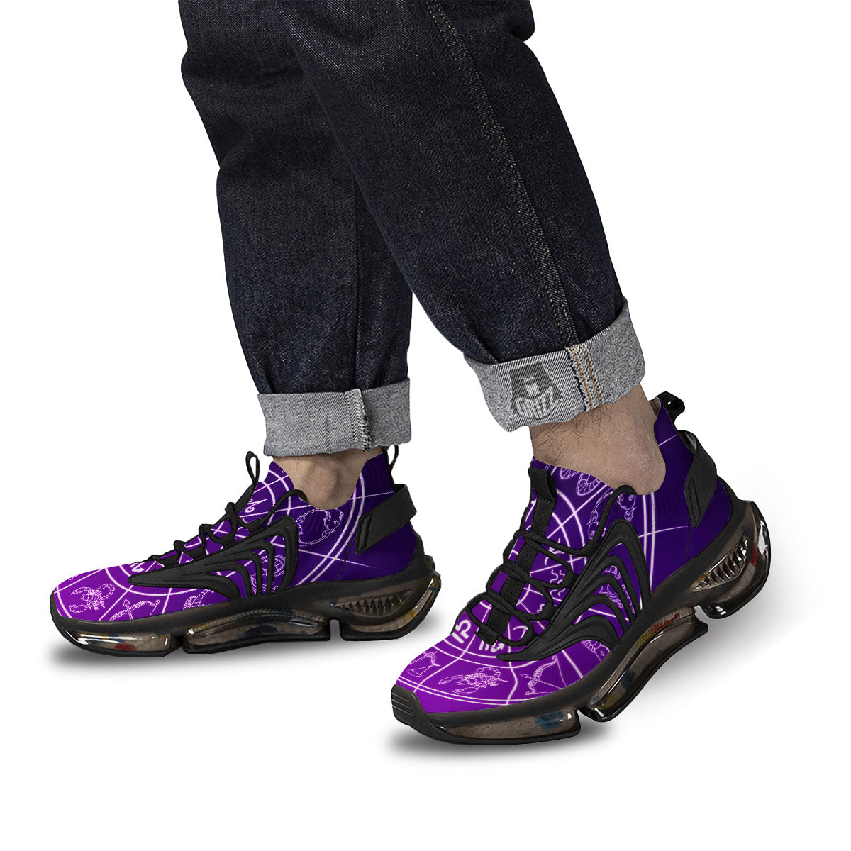 Zodiac Purple And White Signs Print Black Gym Shoes-grizzshop