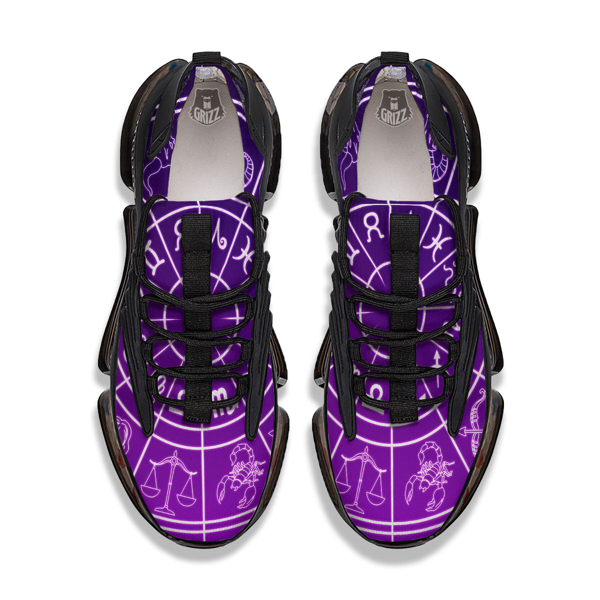Zodiac Purple And White Signs Print Black Gym Shoes-grizzshop