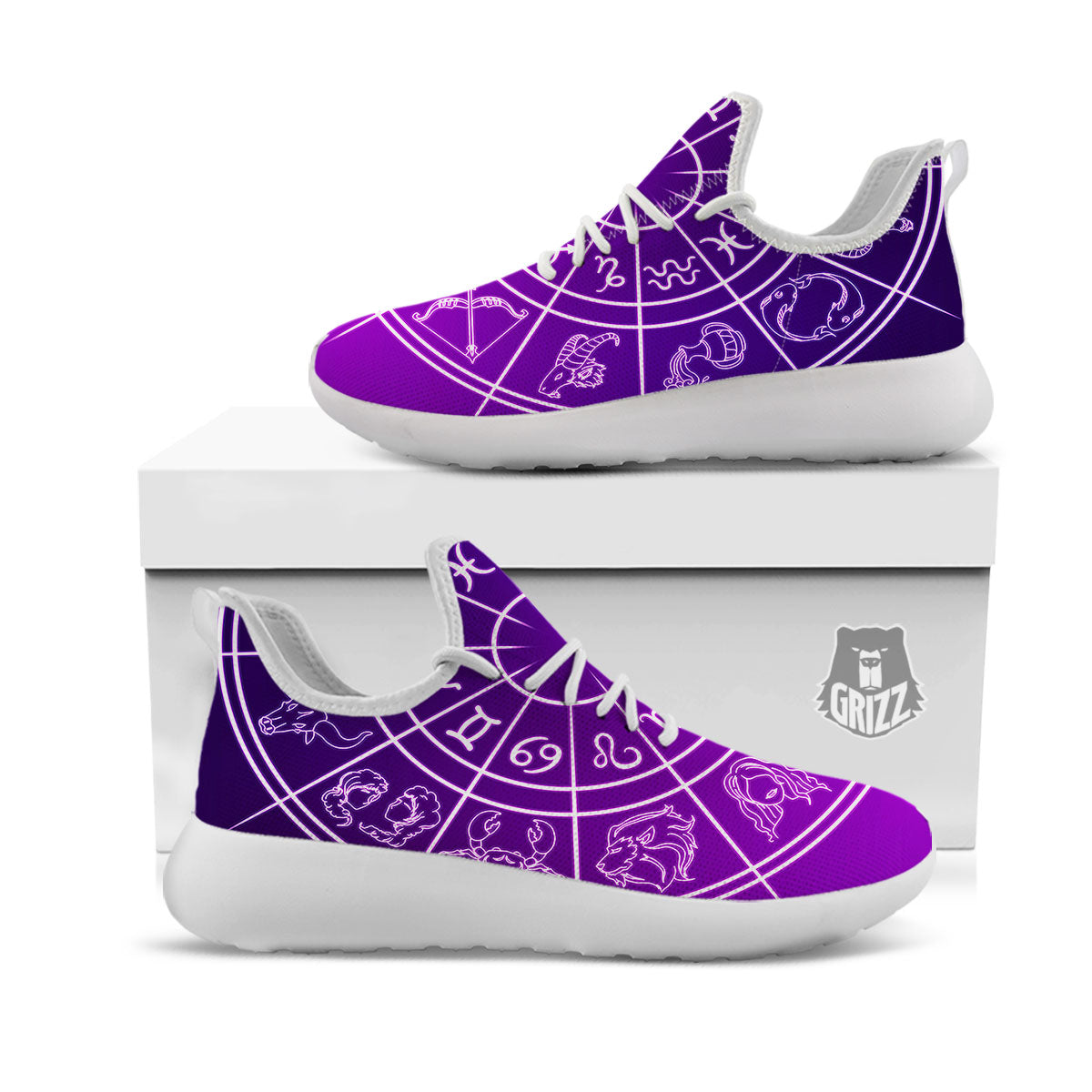 Zodiac Purple And White Signs Print White Athletic Shoes-grizzshop