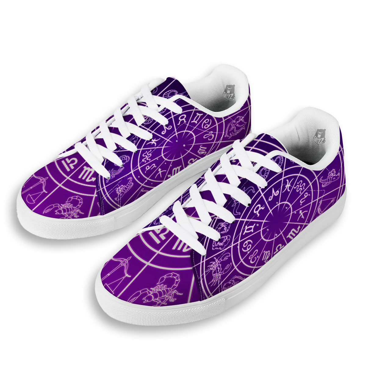 Zodiac Purple And White Signs Print White Low Top Sneakers-grizzshop
